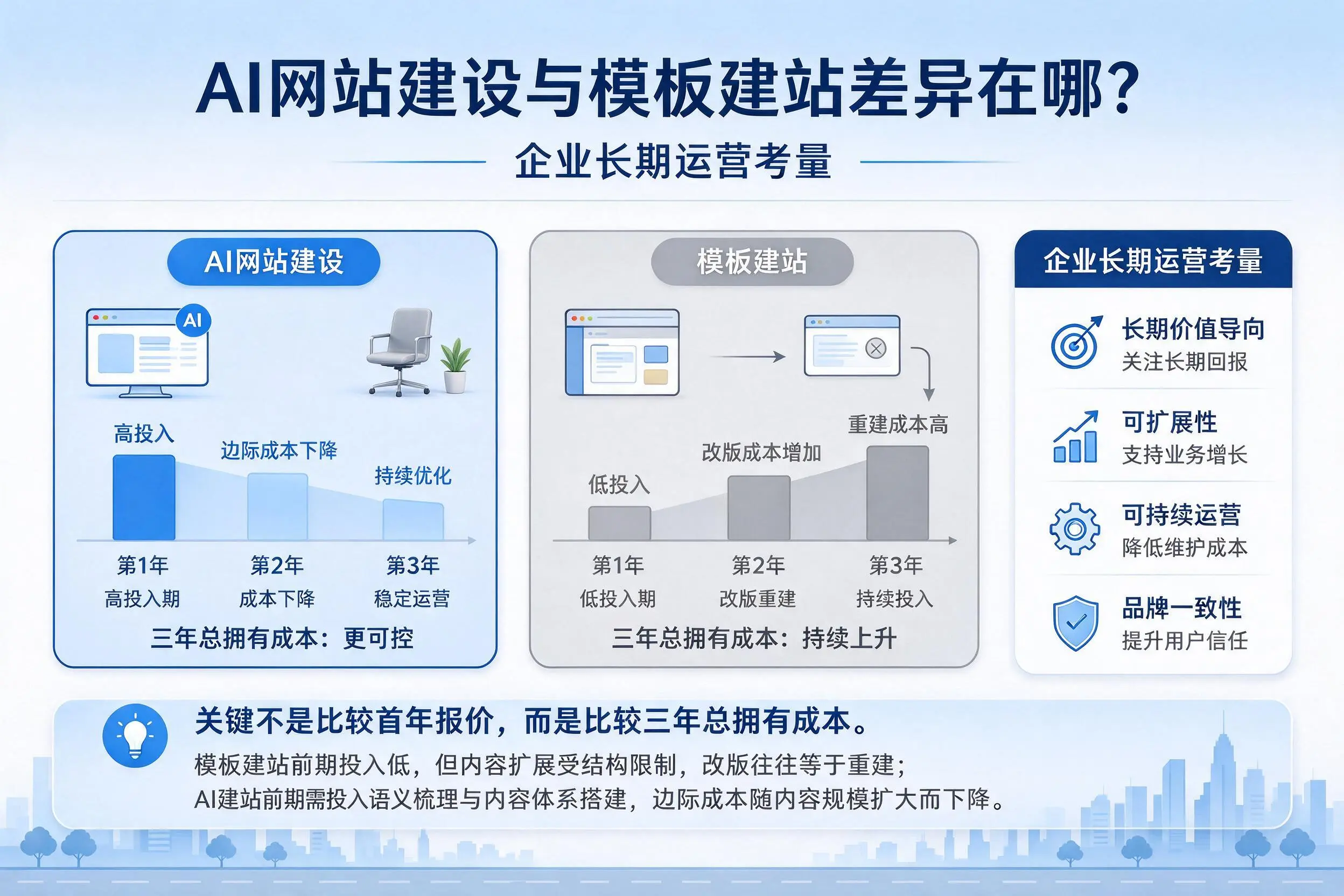AI网站建设与模板建站差异在哪？甘肃企业长期运营考量